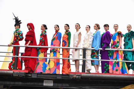 JAMAICA, NEW YORK - FEBRUARY 06: Models walk the runway finale during : Jessica Minh Anhâs "Runway on Runway" Winter Fashion Show at DHL hub JFK Airport on February 06, 2020 in New Yorkのeditorial素材