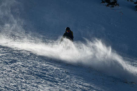 Extreme snowboarding and winter sports. Breckenridge, Colorado at Emperial bowl area at sunny day.