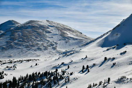 Panoramic view to the mountains at Breckenridge Ski resort. Extreme winter sports.  Breckenridge,...