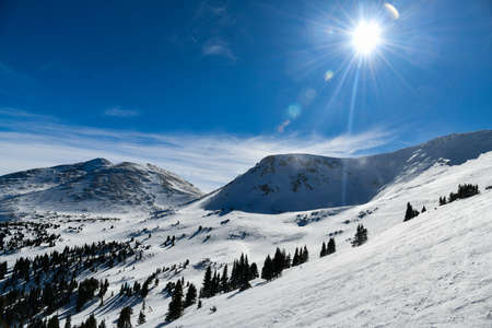 Panoramic view to the mountains at Breckenridge Ski resort. Extreme winter sports.  Breckenridge, Coloradoの写真素材