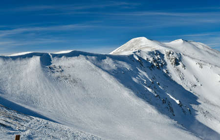The top ridge of Emperial bowl area of Breckenridge ski resort. Extreme winter sports. Breckenridge,...