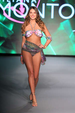 MIAMI BEACH, FLORIDA - JULY 08: Zita Vass walks the runway for Liliana Montoya Swim at Paraiso Miami Beach at The Paraiso Tent on July 08, 2021 in Miami Beach, Florida.のeditorial素材