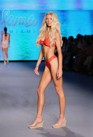 MIAMI BEACH, FLORIDA - JULY 10: A model walks the runway for Luli Fama at Paraiso Miami Beach at The Paraiso Tent on July 10, 2021 in Miami Beach, Florida.のeditorial素材