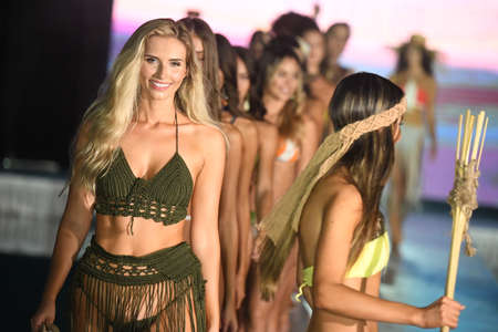 MIAMI BEACH, FLORIDA - JULY 09: Models walk the runway finale for Blu Crochet Show during Miami Swim Week The Shows powered by DCSW on July 09, 2021 in Miami Beach, Floridaのeditorial素材