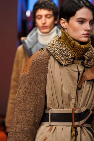 MILAN, ITALY - FEBRUARY 25: Models walk the runway finale at the Tods fashion show during the Milan Fashion Week Fall/Winter 2022/2023 on February 25, 2022 in Milan, Italy.のeditorial素材