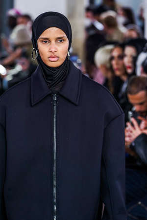 MILAN, ITALY - FEBRUARY 26: A model walks the runway at the Trussardi fashion show during the Milan...