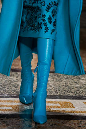 MILAN, ITALY - FEBRUARY 26: A model walks the runway at the Ermanno Scervino fashion show during the Milan Fashion Week Fall/Winter 2022/2023 on February 26, 2022 in Milan, Italy.のeditorial素材