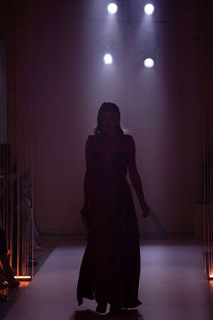 MILAN, ITALY - FEBRUARY 25: A model walks the runway at the Elisabetta Franchi fashion show during the Milan Fashion Week Fall/Winter 2022/2023 on February 25, 2022 in Milan, Italy.のeditorial素材