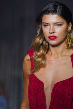 MILAN, ITALY - FEBRUARY 25: A model walks the runway at the Elisabetta Franchi fashion show during the Milan Fashion Week Fall/Winter 2022/2023 on February 25, 2022 in Milan, Italy.のeditorial素材