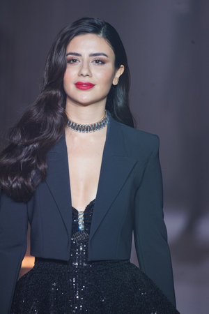 MILAN, ITALY - FEBRUARY 25: A model walks the runway at the Elisabetta Franchi fashion show during the Milan Fashion Week Fall/Winter 2022/2023 on February 25, 2022 in Milan, Italy.のeditorial素材