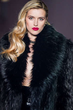 MILAN, ITALY - FEBRUARY 25: A model walks the runway at the Elisabetta Franchi fashion show during the Milan Fashion Week Fall/Winter 2022/2023 on February 25, 2022 in Milan, Italy.のeditorial素材