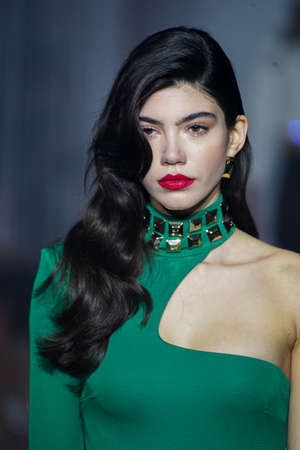 MILAN, ITALY - FEBRUARY 25: A model walks the runway at the Elisabetta Franchi fashion show during the Milan Fashion Week Fall/Winter 2022/2023 on February 25, 2022 in Milan, Italy.のeditorial素材