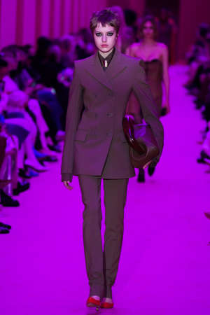 MILAN, ITALY - FEBRUARY 25: A model walks the runway at the Sportmax fashion show during the Milan...