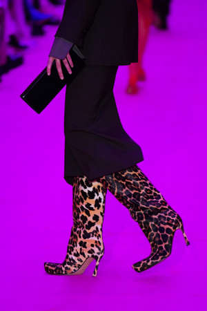 MILAN, ITALY - FEBRUARY 25: A model walks the runway at the Sportmax fashion show during the Milan...