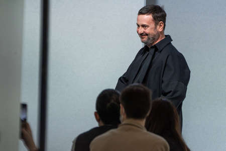MILAN, ITALY - FEBRUARY 23: Fashion designer Daniele Calcaterra acknowledges the applause of the audience at the Calcaterra fashion show during the Milan Fashion Week Fall/Winter 2022/2023 on February 23, 2022 in Milan, Italy.のeditorial素材