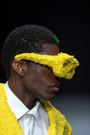 MILAN, ITALY - FEBRUARY 26: A model walks the runway at the Tokyo James fashion show during the...