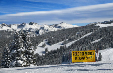Breathtaking view on the snowy peaks at the Vail Mountain Ski Resort, Colorado.の写真素材