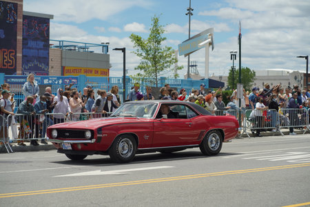 NEW YORK - JUNE 18, 2022: Antique car show at the 40th Annual Mermaid Parade at Coney Island, the...