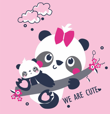 Cute panda bear and baby panda bear vector illustration.のイラスト素材