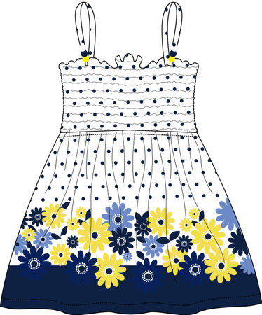 Illustration of a blue dress with floral pattern  frocks on a white backgroundのイラスト素材