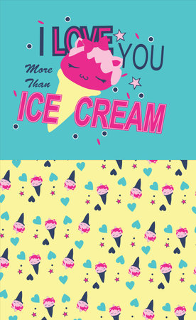 I love you ice cream card with cute unicorn. Vector illustration.のイラスト素材