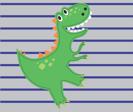 Cute green crocodile on a striped background. Vector illustration.のイラスト素材