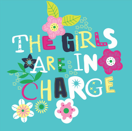 The girls are in the air. Hand drawn lettering. flower Vector illustration.のイラスト素材