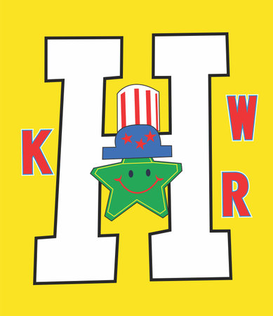 Letter K with USA flag and star on yellow background. Vector illustration.のイラスト素材