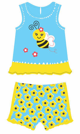 Baby clothes with a bee on a white background. Vector illustration.のイラスト素材