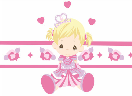 Cute little girl with pink bow and ribbon. Vector illustration.のイラスト素材