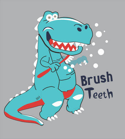 Cute cartoon dinosaur with lettering. Vector illustration for children.のイラスト素材