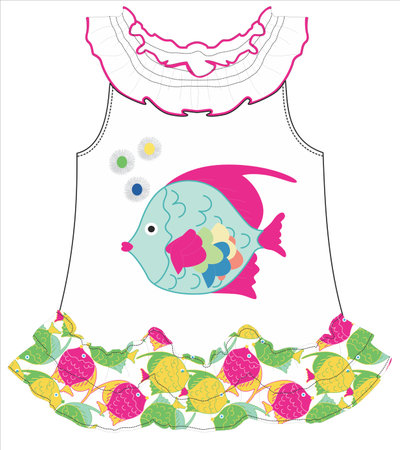 t-shirt design with fish and flowers, vector illustrationのイラスト素材