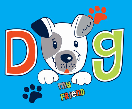 Vector illustration of a dog with the word dog and paw print.のイラスト素材