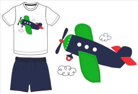 Vector illustration of a boy's t-shirt, shorts and airplaneのイラスト素材