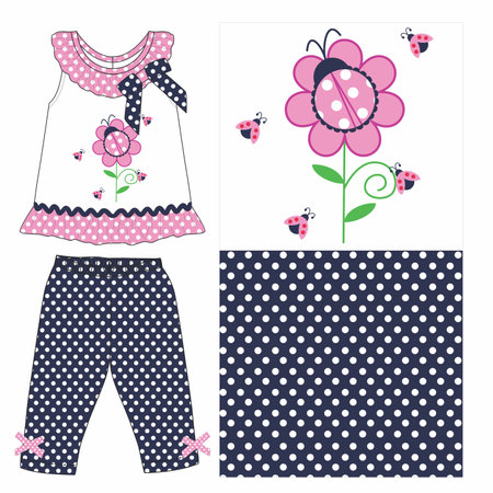 Set of cute baby clothes with flowers and butterflies. Vector illustration.のイラスト素材