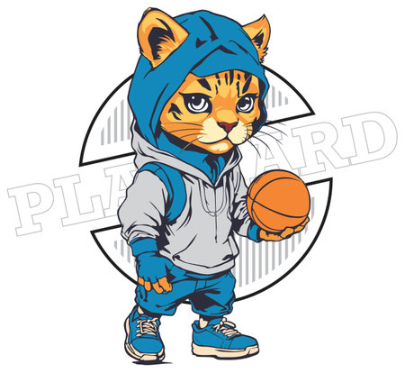 Vector illustration of a cat dressed in a hoodie playing basketball.のイラスト素材