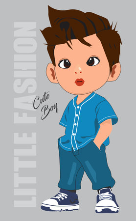 Cute little boy in casual clothes. Vector illustration in cartoon style.のイラスト素材