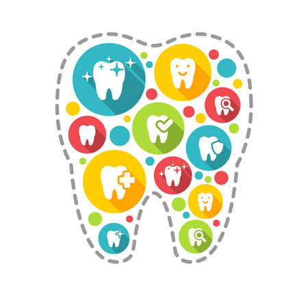 illustration of dental icons set in flat styleのイラスト素材