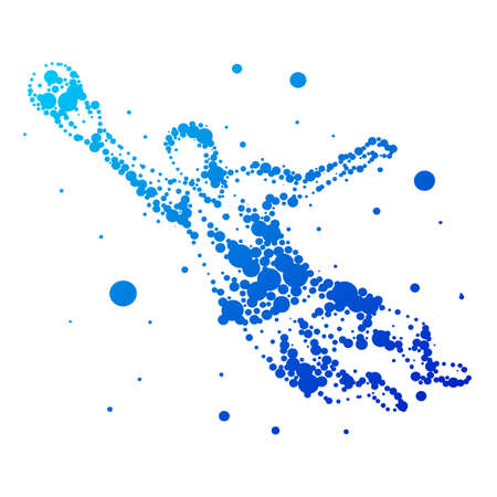 Illustration of abstract football player on isolated background. Goalkeeper, kick, jump. Stylized silhouettes for design. Blue circles of different sizes. Football player in motion, different options.のイラスト素材