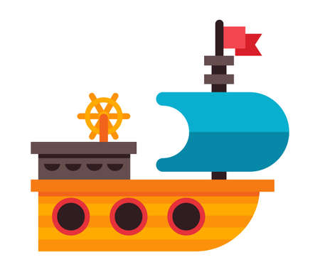 Illustration of a toy ship in flat style. Playground equipment isolated on white background. Toy ship with sail and rudderのイラスト素材