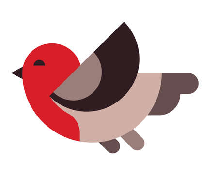 Illustration of a little bird with a red head. Flying bird in flat style. Flat geometric minimalismのイラスト素材