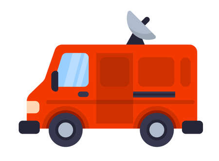 Illustration of Flat icon. Icon of TV van. A graphic element on the subject of news. Icon or sign isolated on white background. Illustration of tv van on flat style.のイラスト素材