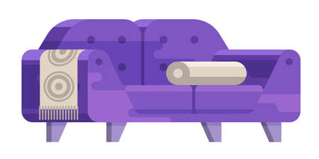 Illustration of sofa in flat style. Furniture, bedspread, cushion. Sofa isolated on a white background. Elements of interior designのイラスト素材