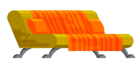 Illustration of sofa in flat style. Furniture, bedspread, cushion. Sofa isolated on a white background. Elements of interior designのイラスト素材