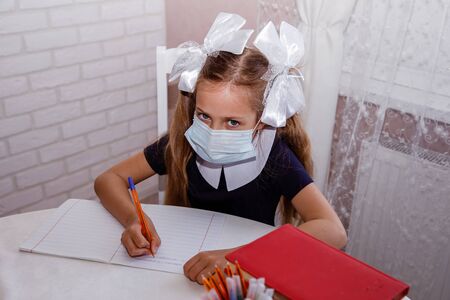 Coronavirus quarantine and distance learning. Cold diseases in schoolchildrenの写真素材