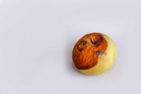 Green apple rotten on isolated background. Copy spaceの写真素材