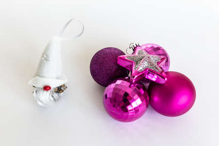 Christmas decorations. purple balls and gnome.の写真素材