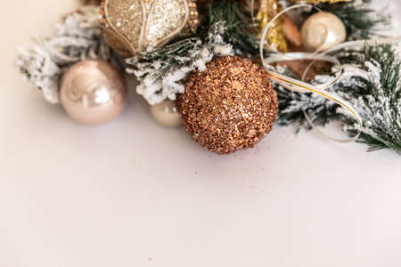Mirror spheres. New Year's balls. Christmas tree decorations. Christmas jewelry. Copy Spaceの写真素材