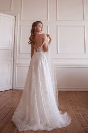 bride dresses wedding dress. beautiful blondeの写真素材