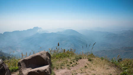 The mountain with fog and smoke.の写真素材